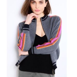 Lisa Todd Gray Bomber Jacket with Pink and Orange Accents